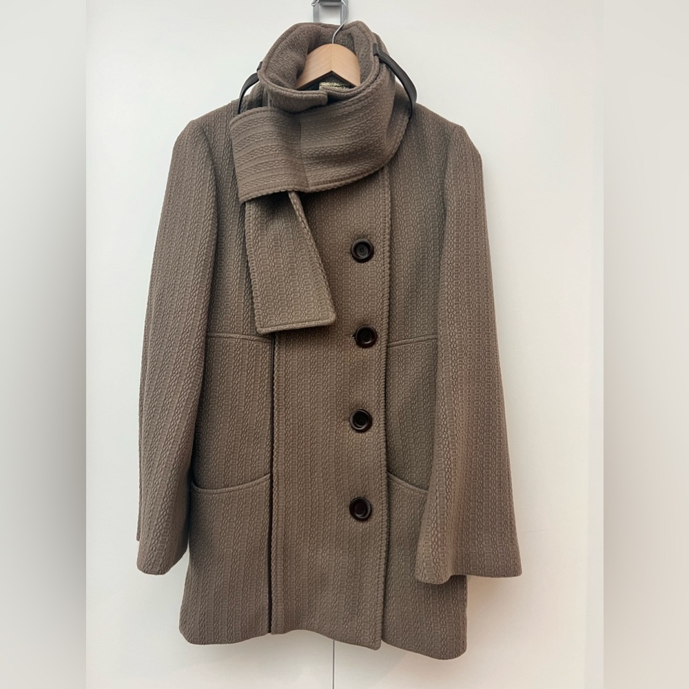 COPY - MACKAGE | Wool & Leather Blend Tan Scarf Coat with Chocolate Leather Acc…